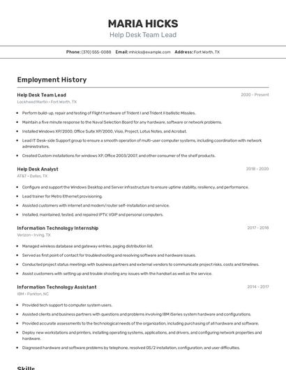 Help Desk Team Lead Resume