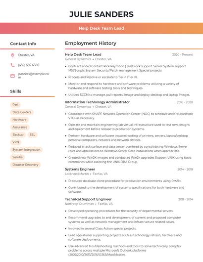 Help Desk Team Lead Resume