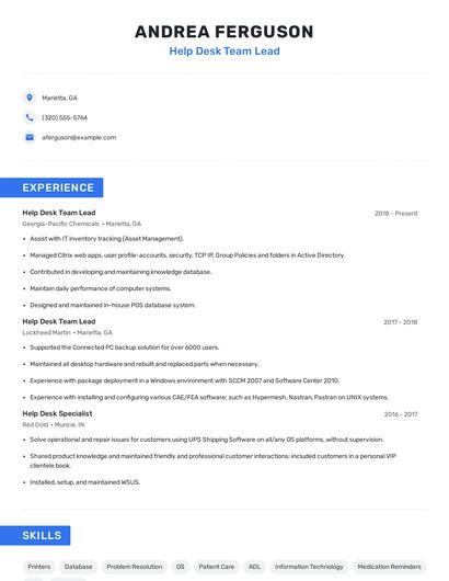 Help Desk Team Lead Resume