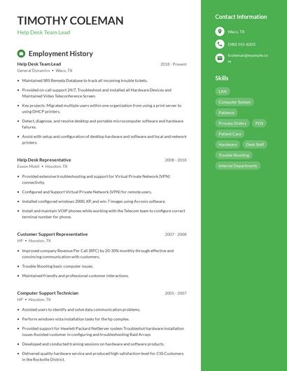 Help Desk Team Lead Resume