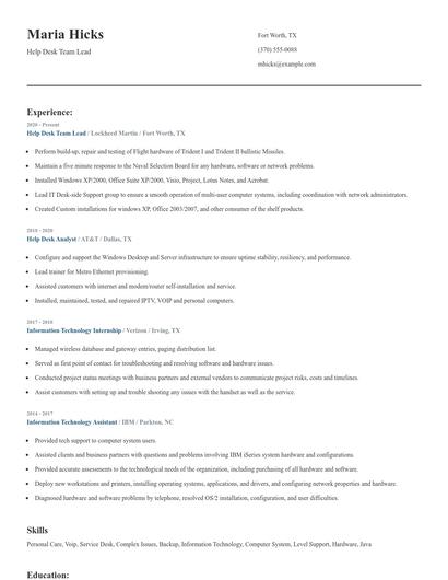 Help Desk Team Lead Resume