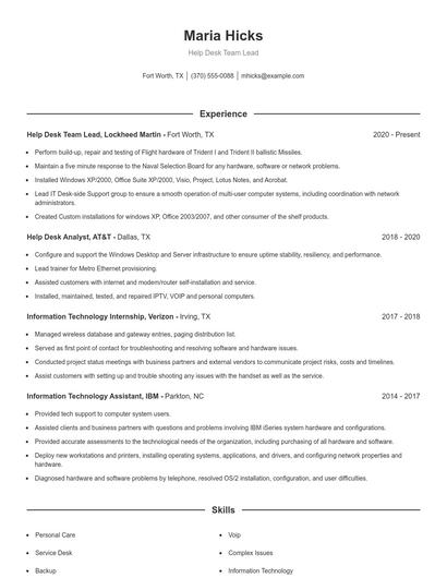 Help Desk Team Lead Resume