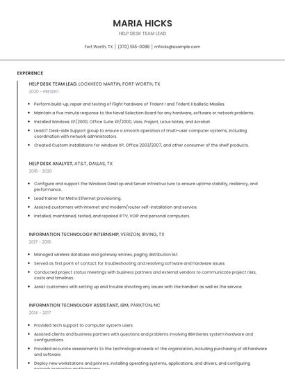 Help Desk Team Lead Resume