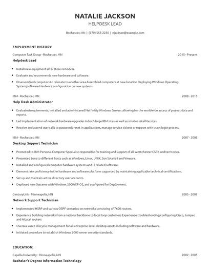 Helpdesk Lead Resume