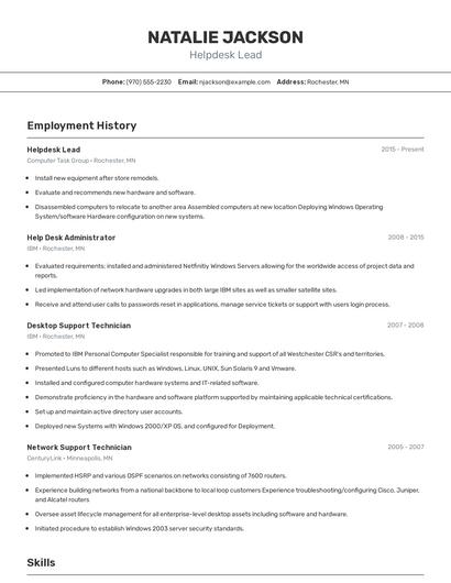 Helpdesk Lead Resume