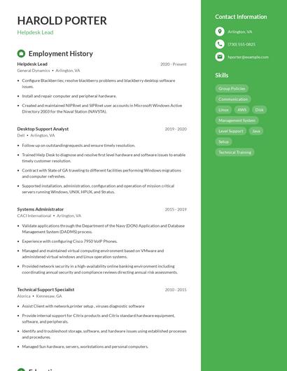 Helpdesk Lead Resume