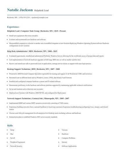 Helpdesk Lead Resume