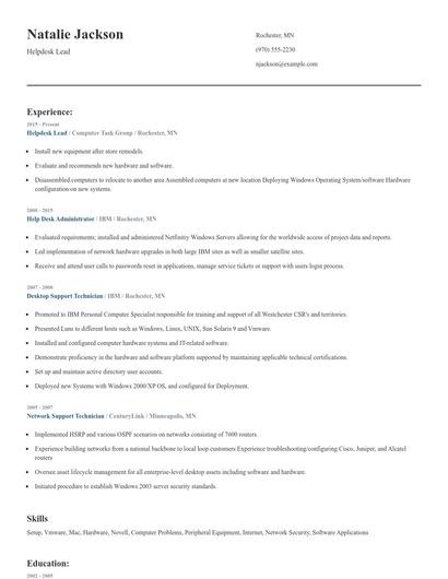 Helpdesk Lead Resume