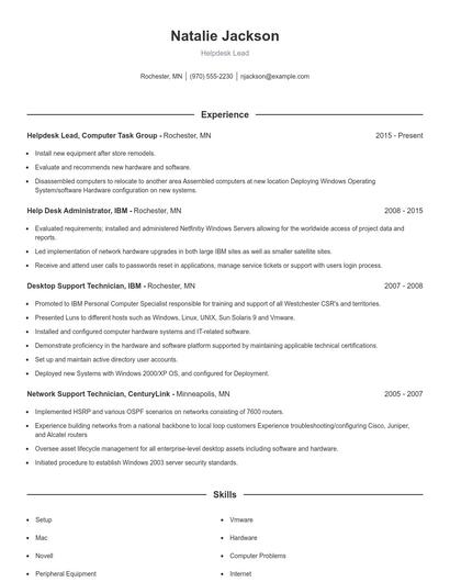 Helpdesk Lead Resume