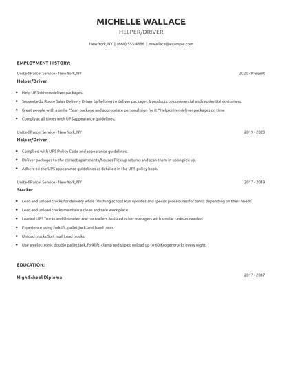 Helper/Driver Resume