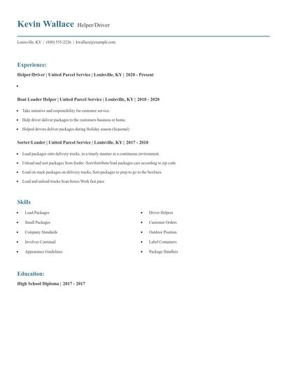 Helper/Driver Resume