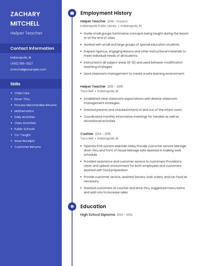Helper Teacher Resume