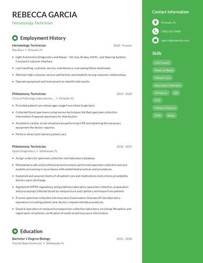 Hematology Technician Resume