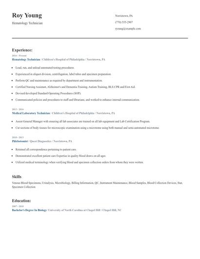 Hematology Technician Resume