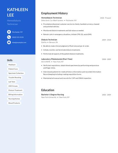 Hemodialysis Technician Resume
