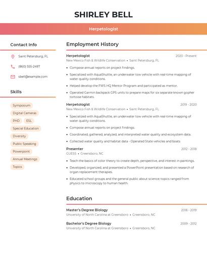 Herpetologist Resume