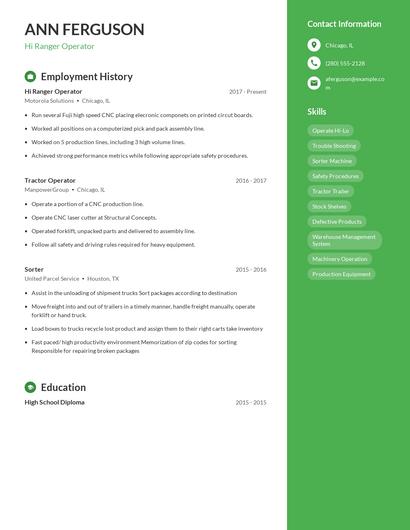 Hi Ranger Operator Resume