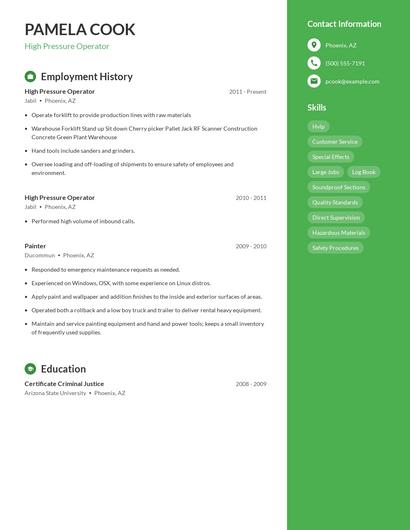 High Pressure Operator Resume
