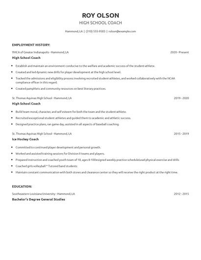 High School Coach Resume