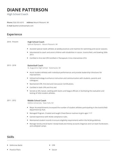 High School Coach Resume