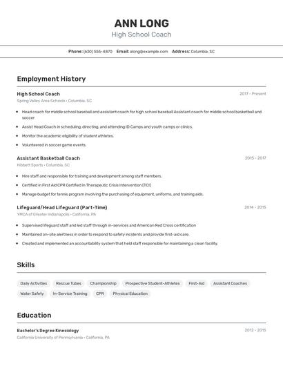 High School Coach Resume