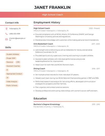 High School Coach Resume