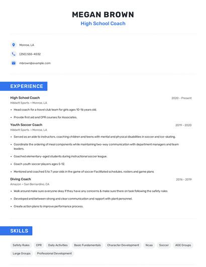 High School Coach Resume