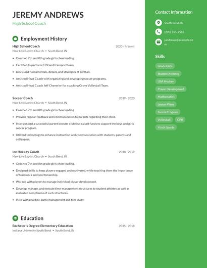 High School Coach Resume