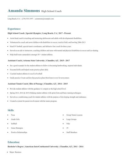 High School Coach Resume