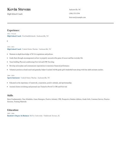 High School Coach Resume