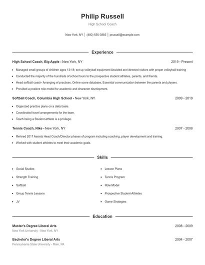 High School Coach Resume