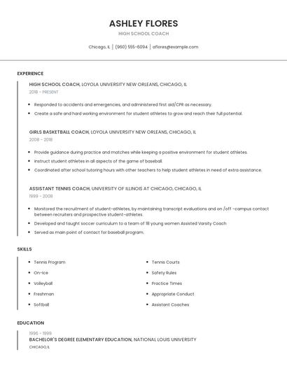 High School Coach Resume