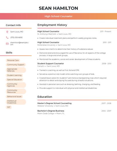 High School Counselor Resume