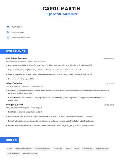 High School Counselor Resume