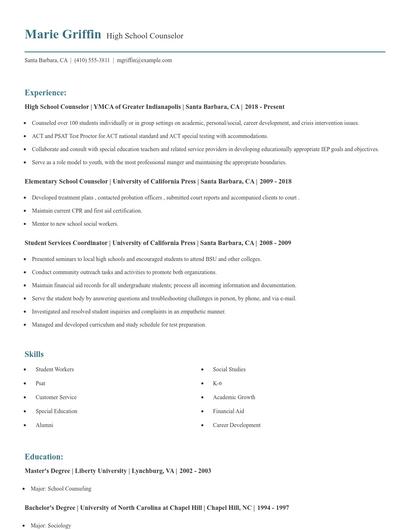 High School Counselor Resume