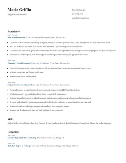 High School Counselor Resume