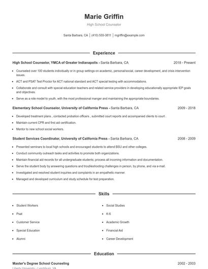 High School Counselor Resume