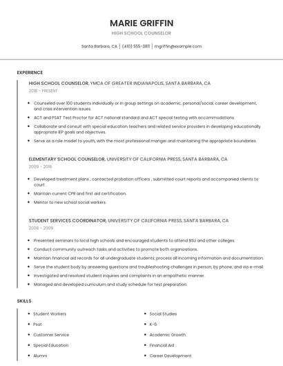 High School Counselor Resume