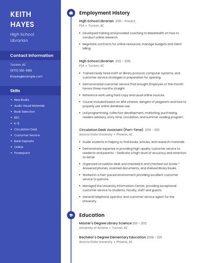 High School Librarian Resume