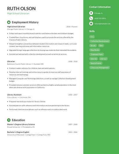 High School Librarian Resume