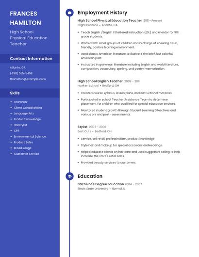 High School Physical Education Teacher Resume