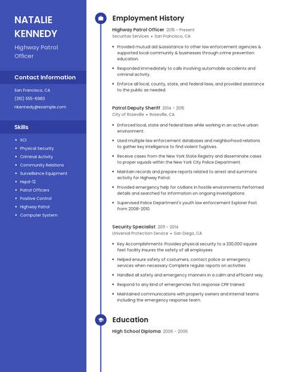 Highway Patrol Officer Resume