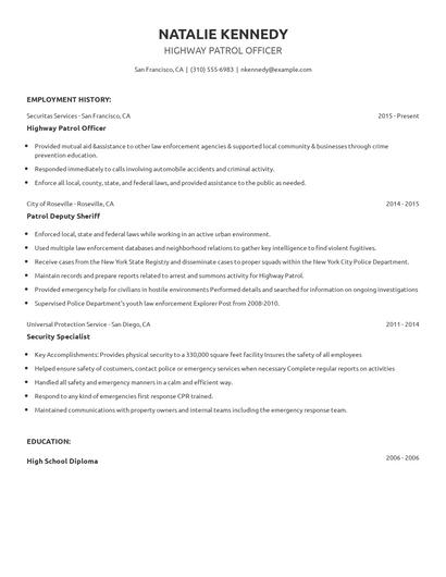 Highway Patrol Officer Resume