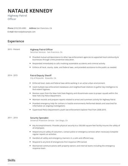Highway Patrol Officer Resume