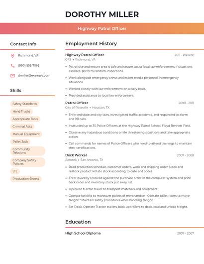 Highway Patrol Officer Resume
