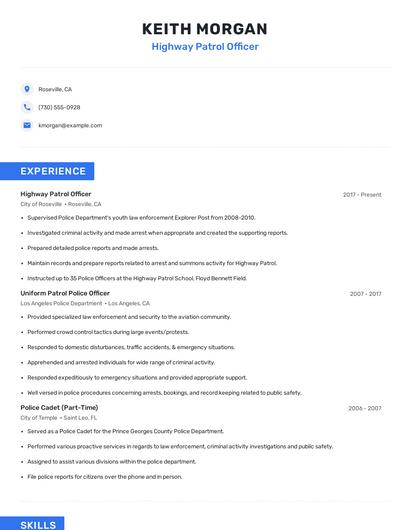 Highway Patrol Officer Resume