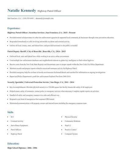 Highway Patrol Officer Resume