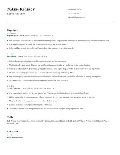 Highway Patrol Officer Resume