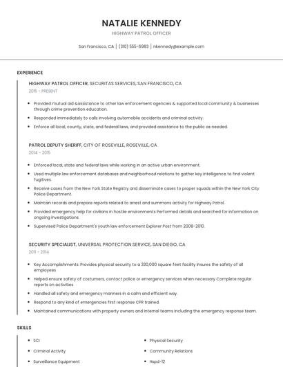 Highway Patrol Officer Resume