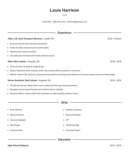Hiker Resume